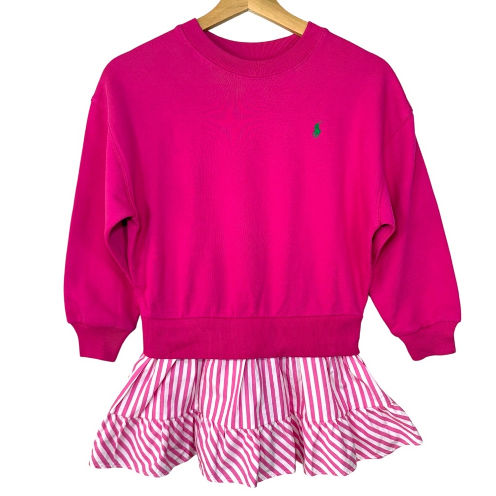 Polo Ralph Lauren Girls Pink Ruffle Hem Sweatshirt Dress Size 7